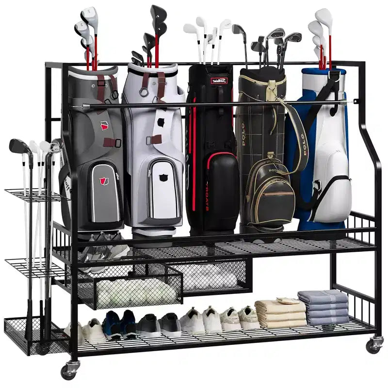 Movable Golf Bag Organizer, All In One Golf Bag Storage Garage Organizer, Sports Equipment Organizer, Golf Bag Storage Garage Organizer with Baskets