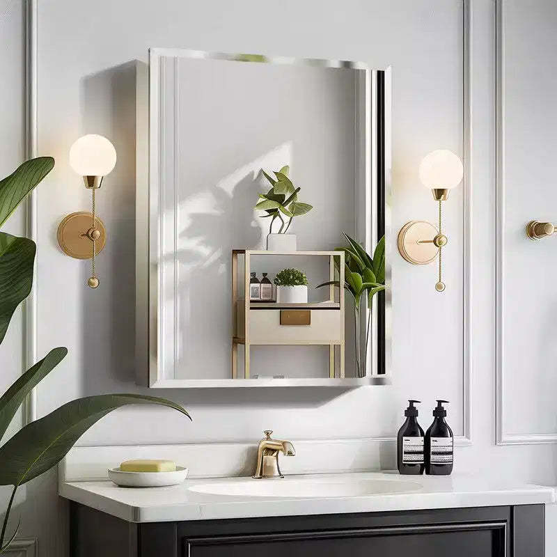 PexFix 26 x 20 Bathroom Cabinet with Mirror Stainless Steel Frame and 2 Adjustable Shelves Wall Medicine Cabinets Mirrors Rectangle Recessed Black