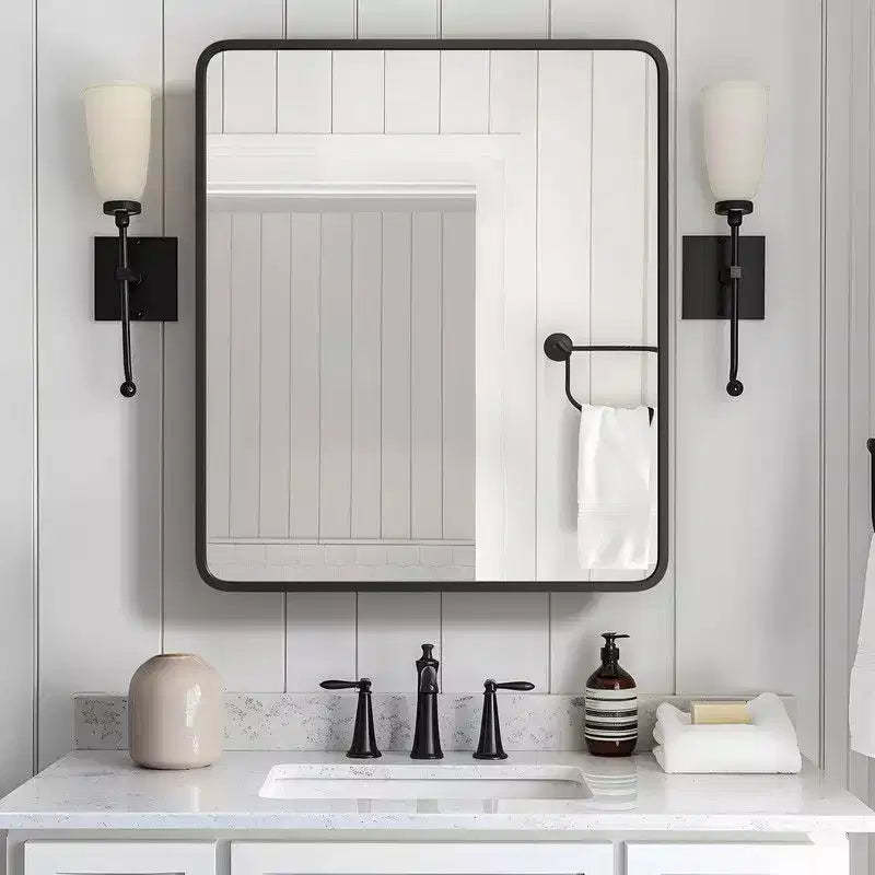PexFix 30 x 24 Bathroom Cabinet with Mirror Stainless Steel Frame and 2 Adjustable Shelves Wall Medicine Cabinets Mirrors Rectangle Recessed Black