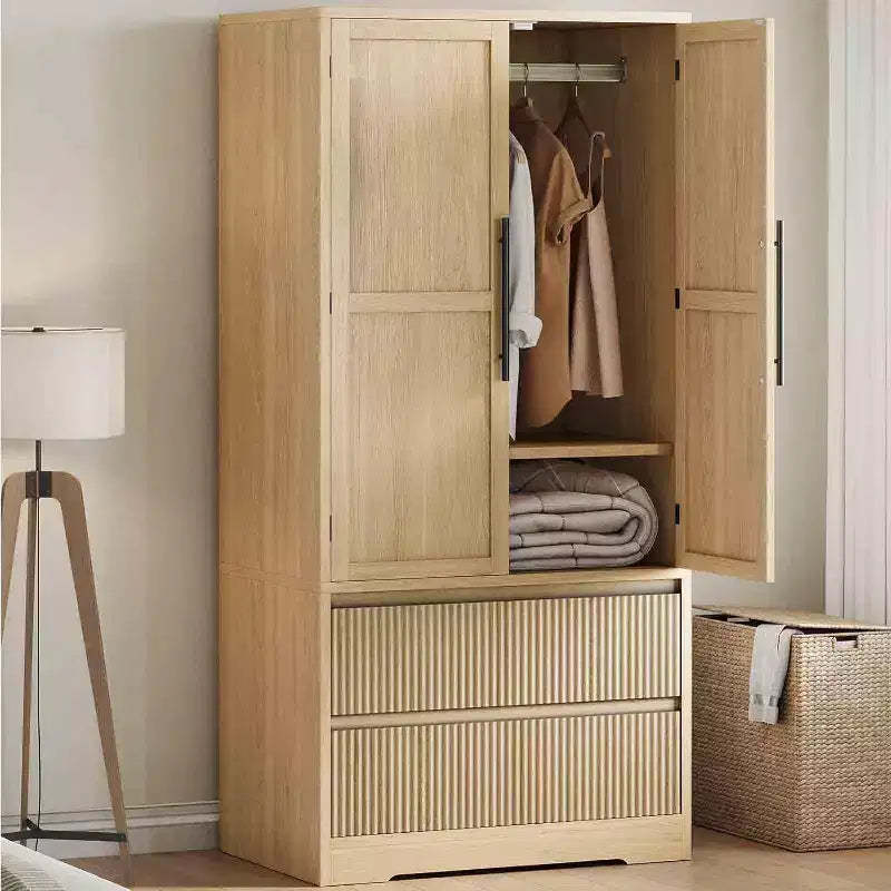 Acekool Wooden Armoire Wardrobe Closet, 2 Door Freestanding Armoire Cabinet with Drawers, Shelves & Hanging Rod for Bedroom Storage