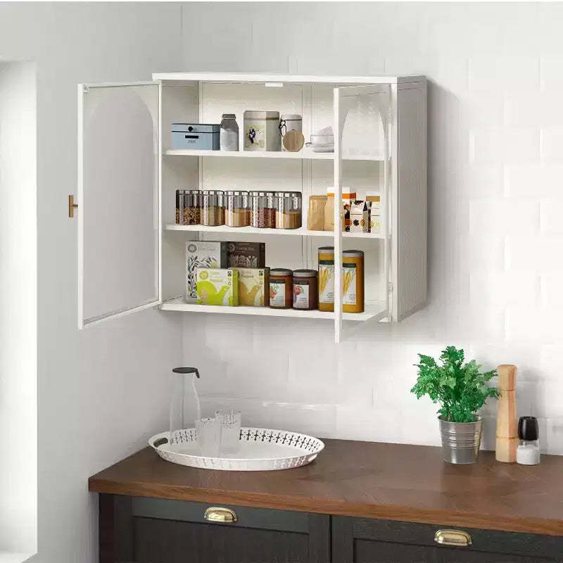 Okak Woven Pattern 2-door Wall Cabinet with Featuring 3-tier Storage Glass Doors for Entryway/Dining Room/Living Room/Kitchen