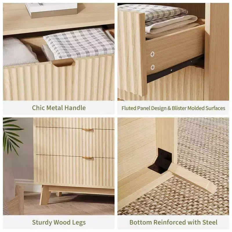 4 Drawer Dressers, Modern Fluted Closet Dressers Chest of Drawers, Wood Storage Dresser Chest