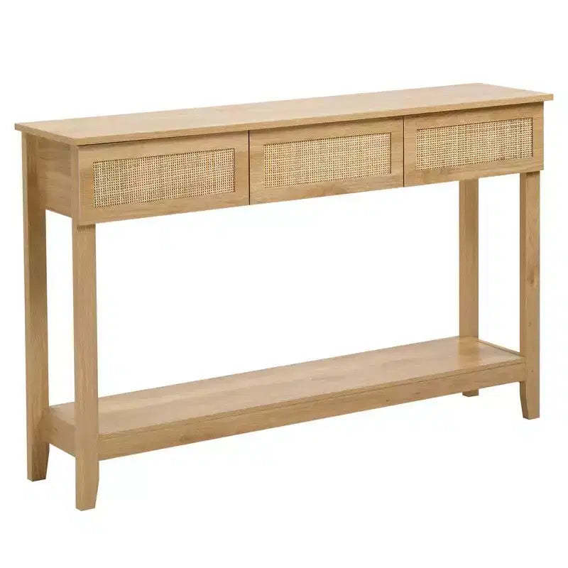 Wooden 2 tier 3 drawer MDF 130*30*81cm Rattan Entryway Table