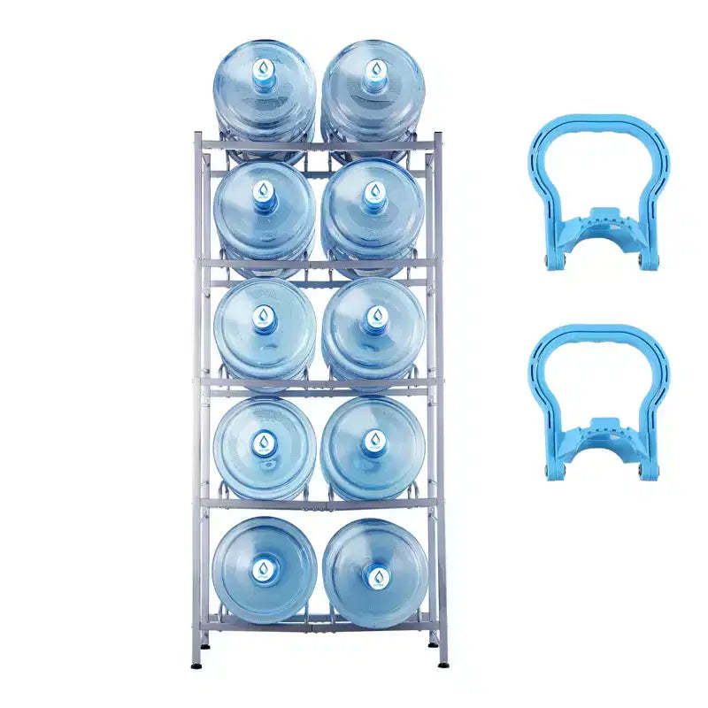 VEVOR 5 Tiers Water Jug Holder, 5 Gallon Water Bottle Holder, Double Row Water Bottle Rack for 10 Bottles, Heavy Duty Water Jug Rack, Silver Gray