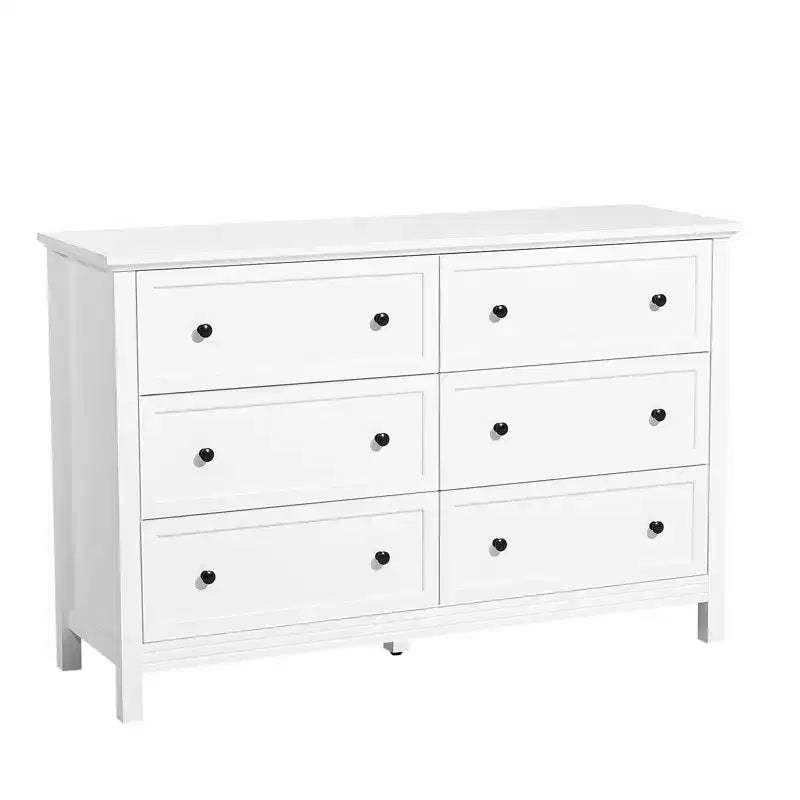 VEVOR 6 Drawer Dresser, Wooden Chest of Drawers with Sliding and Anti-tip Device, Retro Minimalist Dresser Chest, Closet Storage TV Stand, White