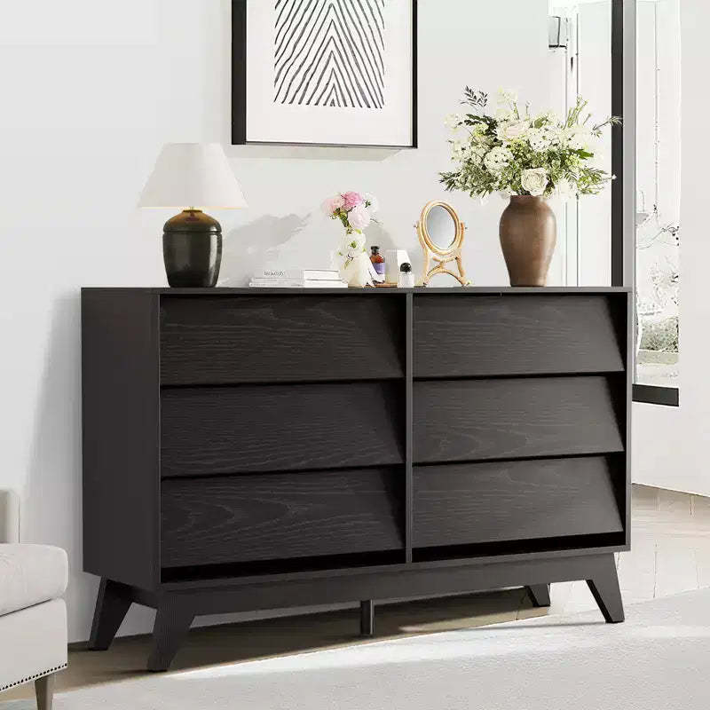 COZONY 6-Drawer Fluted Wooden Dresser  Modern Nightstand & Storage Chest for Bedroom & Living Room