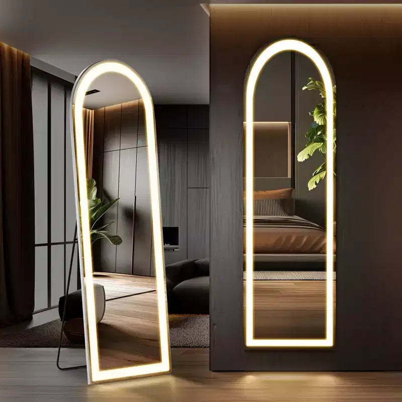 Bestier Full Length Mirror with LED Lights, 60 Floor Mirror with Aluminum Alloy Frame, Standing or Wall-Mounted Full Body Mirrors for Living Room