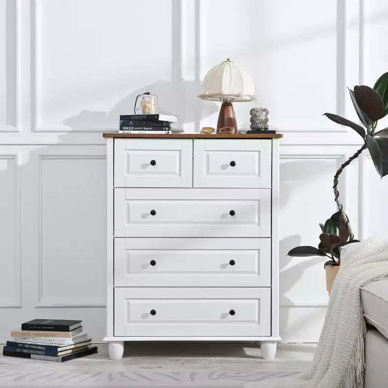 MAYEERTY Storage Cabinet with Deep Space 5 Drawers for Living Room Hallway White
