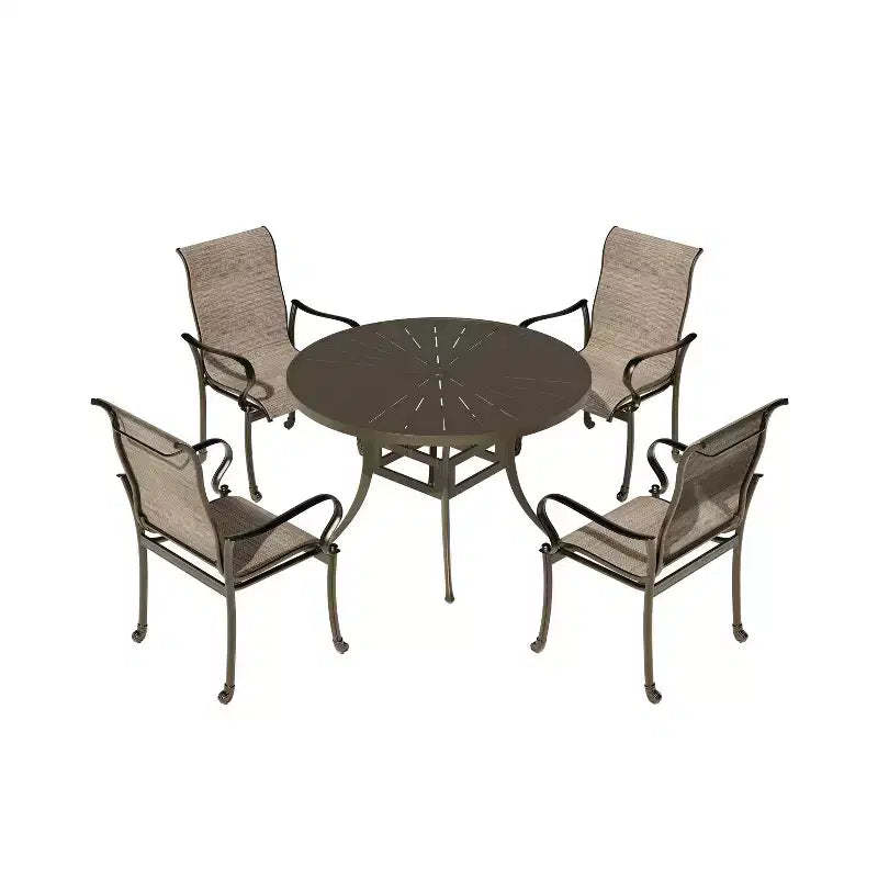 Mondawe 5 Pieces Outdoor Patio Dining Set with 53 in W Round Dining Table and 4 Swivel Rocking Chairs