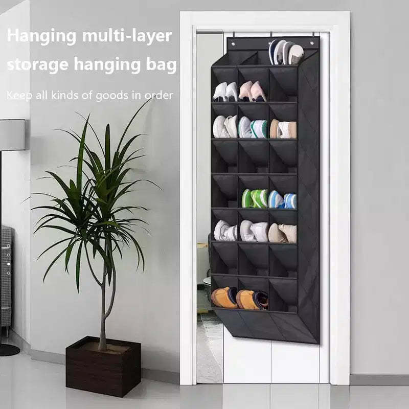 Over The Door Shoe Organizer for Closet, Hanging Shoe Rack Organiser with 24 Large Deep Pockets Shoe Holder for Sneakers Storage