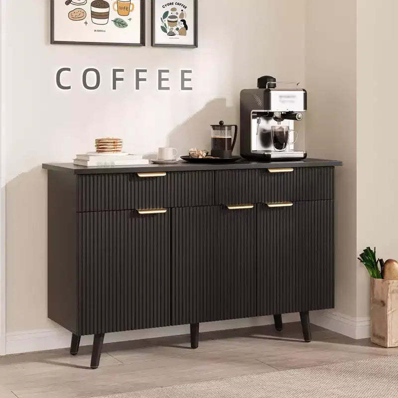 47 Inch Sideboard Buffet Cabinet, Wood Storage Cabinet with 3 Fluted Doors, Adjustable Shelves and 2 Drawers, for Living Room, Dining Room- Black