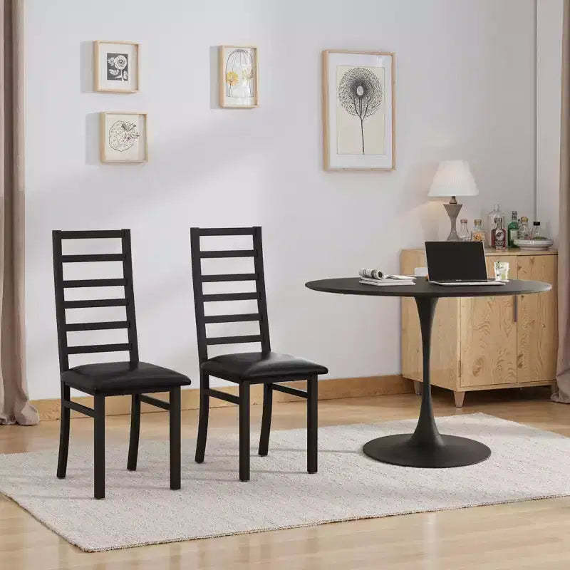 MAYEERTY Metal Dining Chairs Set of 2 Steel Legs and PU Leather Seats High Back Armless for Living Room Kitchen Black