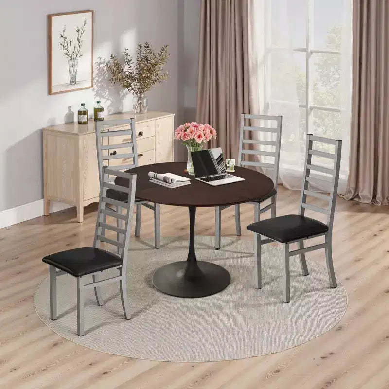 MAYEERTY Metal Dining Chairs Set of 4 Steel Legs and PU Leather Seats High Back Armless for Living Room Kitchen Gray