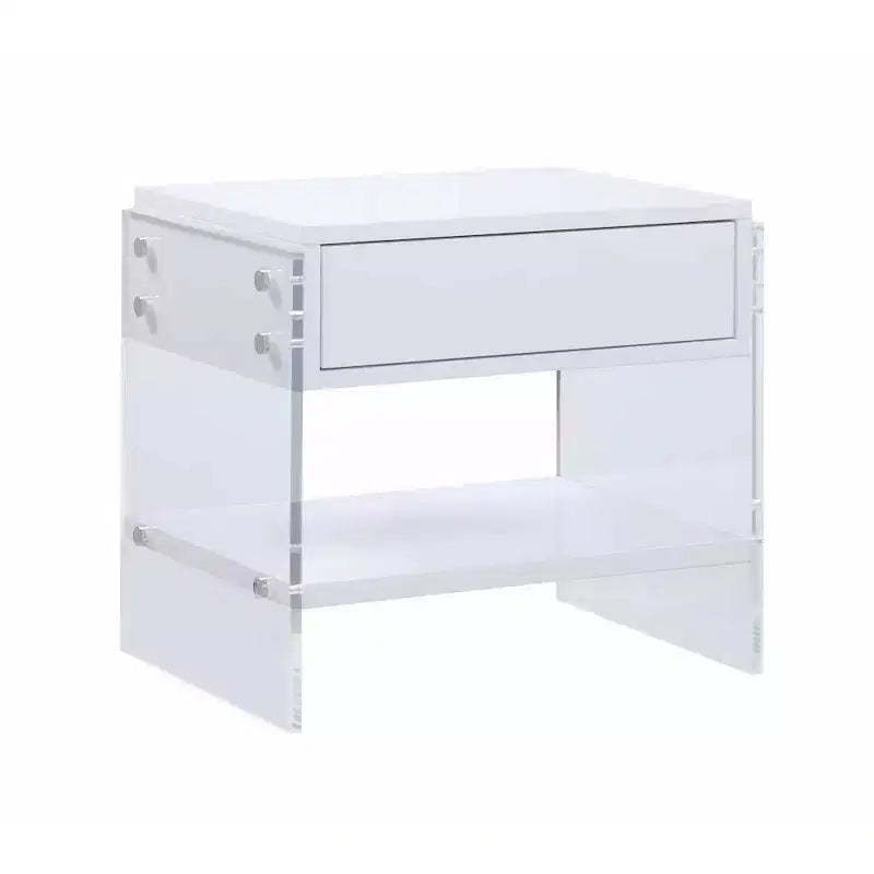Chintaly Imports,Contemporary Wooden & Solid Acrylic Lamp Table w/ Drawer