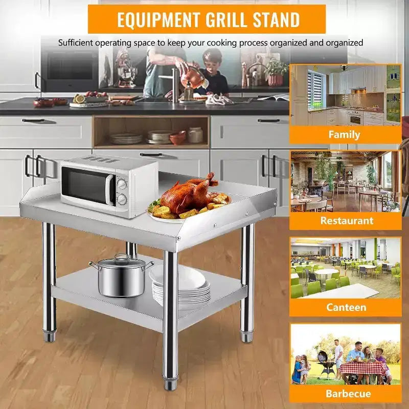 Acekool 48 Stainless Steel Grill Stand  1000 lb Rated Commercial Table with Adjustable Legs & Safety Baffle