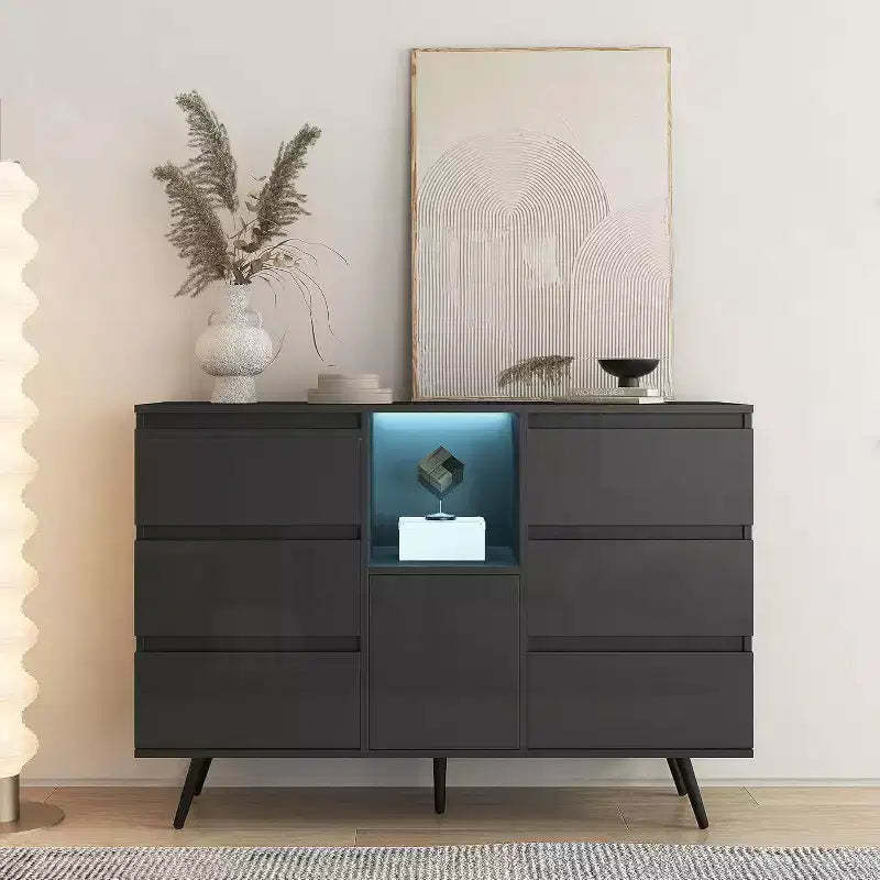 Acekool Modern Sideboard Cabinet with LED Lights, High-Gloss Storage Buffet for Kitchen, Dining & Living Room