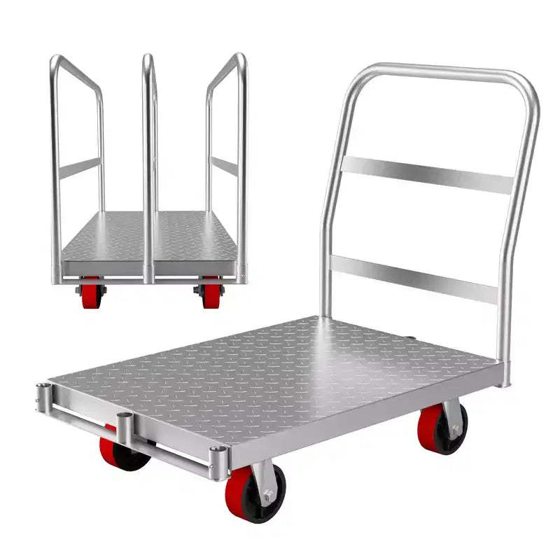 Platform Truck, Steel Cart - 2000 Lbs Capacity Heavy Duty Flatbed Dolly with 5 Inch Swivel Casters, 36 L x 24 W, 3-Side Handrails