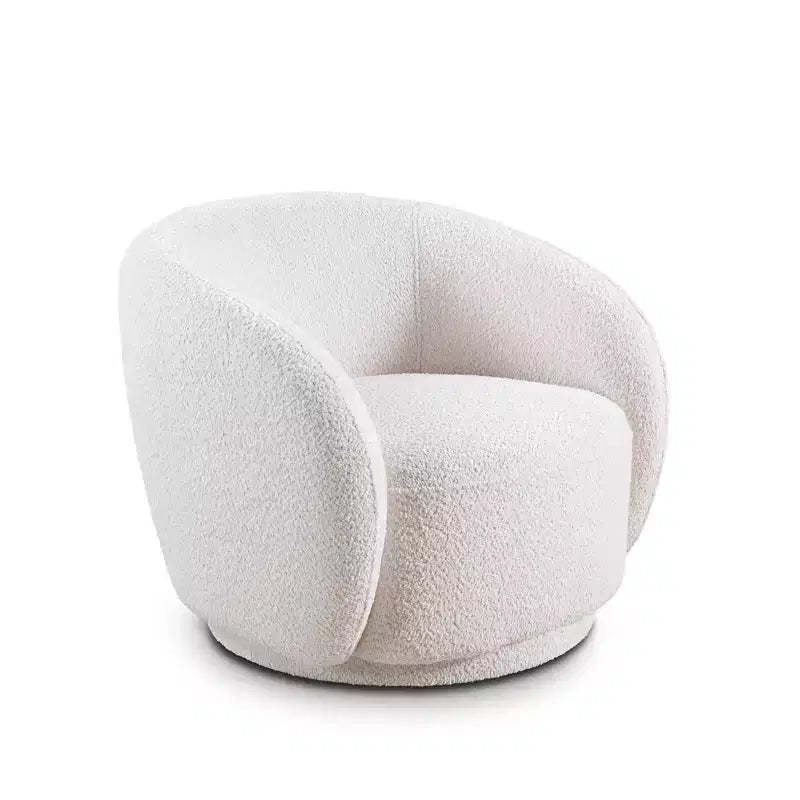 Swivel Accent Chair,Upholstered Modern Round Accent Arm Chairs,360 Swivel Single Sofa Armchair for Living Room and Bedroom,White Boucle