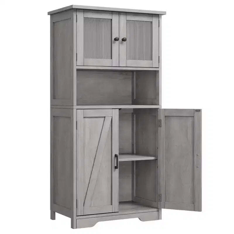 Tall Bathroom Cabinet with 4 Doors and Adjustable Shelves, 50 Freestanding Bathroom Storage Cabinet Farmhouse Cupboard for Kitchen, Living Room
