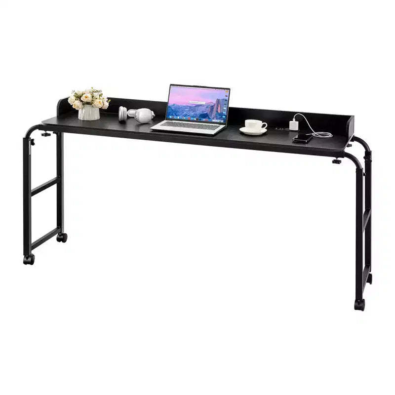 VEVOR Overbed Table, Mobile Bed Side Table with 4 Wheels (2 with Brakes) and Power Socket, Height Adjustable Rolling Laptop Desk, Black