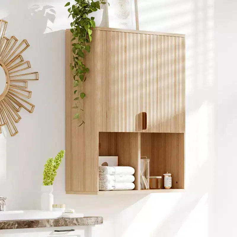 GustoWave Fluted Bathroom Wall Cabinet, 23x29 Over Toilet Storage Cabinet with Adjustable Shelf,Modern Wooden Medicine Cabinet with Buffering Hinges
