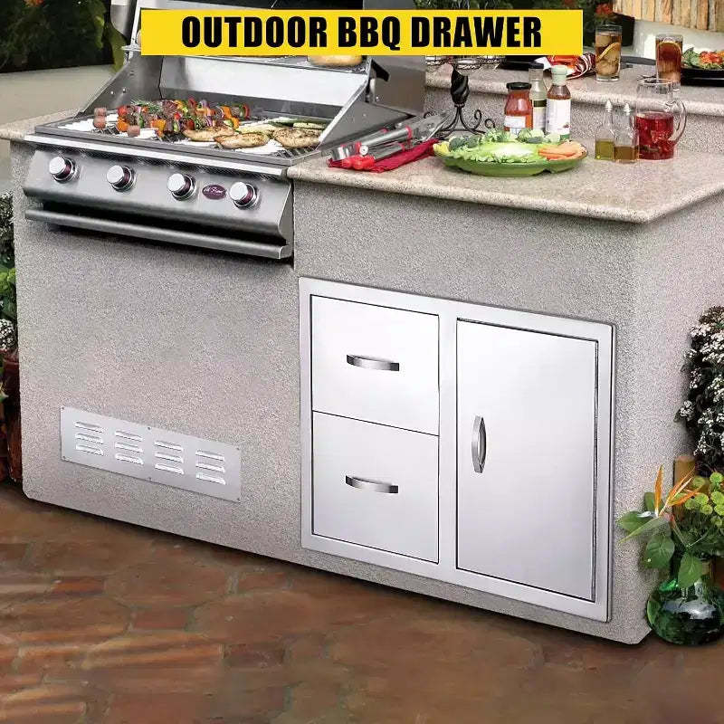 Acekool 33 Outdoor Kitchen Storage - Stainless Steel Drawer Combo with Paper Towel Holder for BBQ Stations