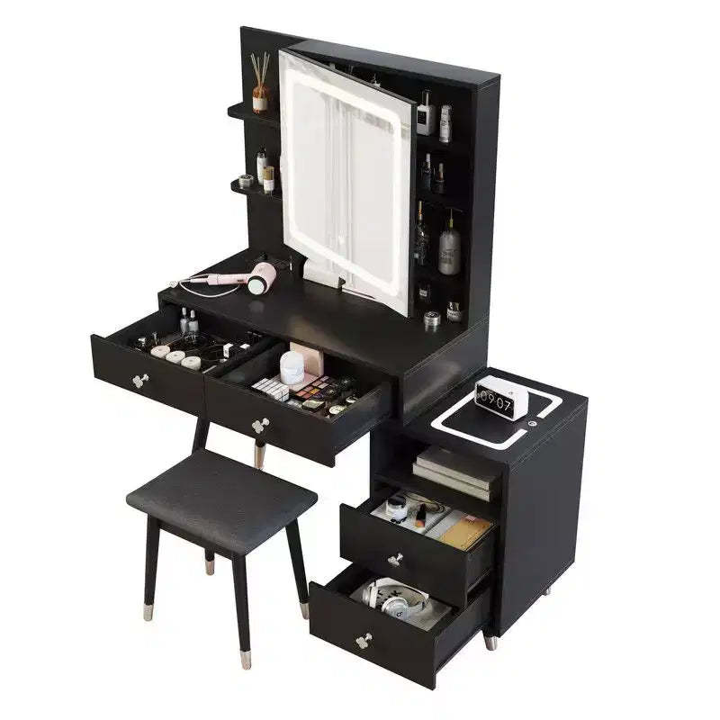Black Linen Particleboard Veneered with Tricot Tricot Amine Solid Wood Legs Vanity Table Set