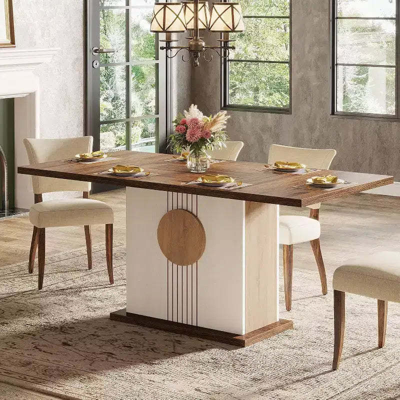 Lantine 55 Farmhouse Dining Table for 4 to 6 People, Rectangular Wood Dinner Table for Kitchen, Dining Room, Living Room