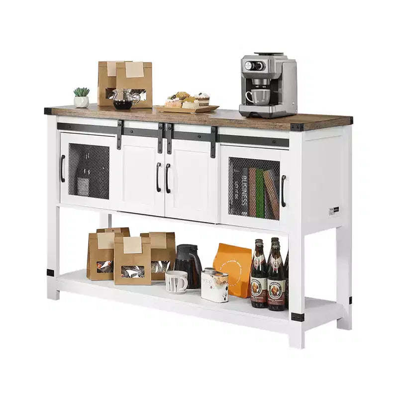 VEVOR Coffee Bar Cabinet, 47.3 x 15.7 x 32.7 in Farmhouse Coffee Bar Cabinet with 4-Tier Storage, Coffee Bar Table with Barn Doors, White