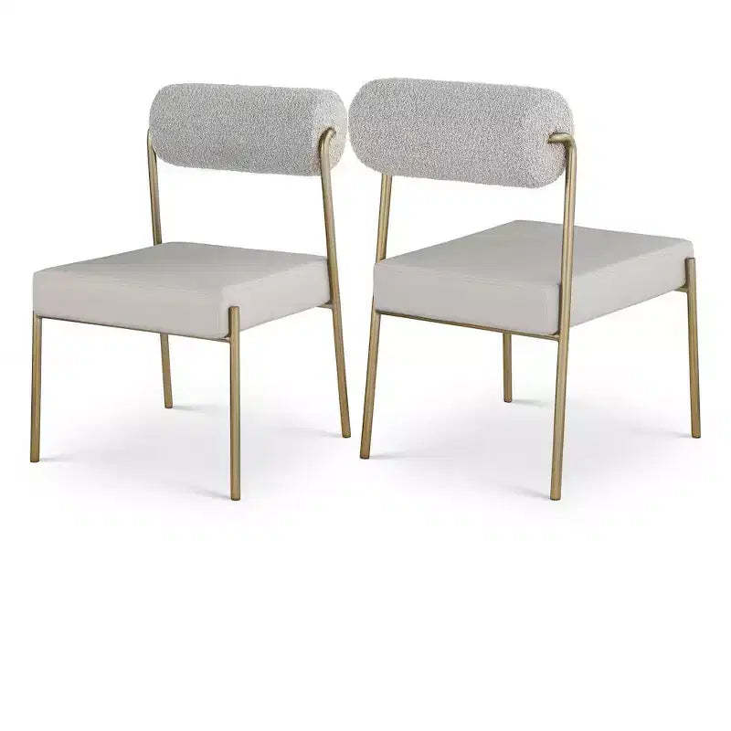Meridian Furniture,Carly Taupe Vegan Leather Seat / Boucle Fabric Back Dining Chair, Set of 2
