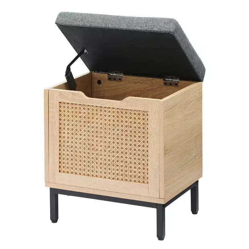 Shoe Storage Bench, Entryway Bench with Sorage Box, Metal and Wood Shoe Rack Organizer Shelf with Cushion for Entryway, Bedroom, Hallway