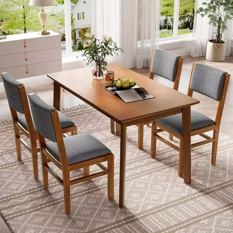 Compact Dining Table Set for 4, 5 Pieces Retro Wood Rectangle Dining Table Set with 4 with Upholstered Chair