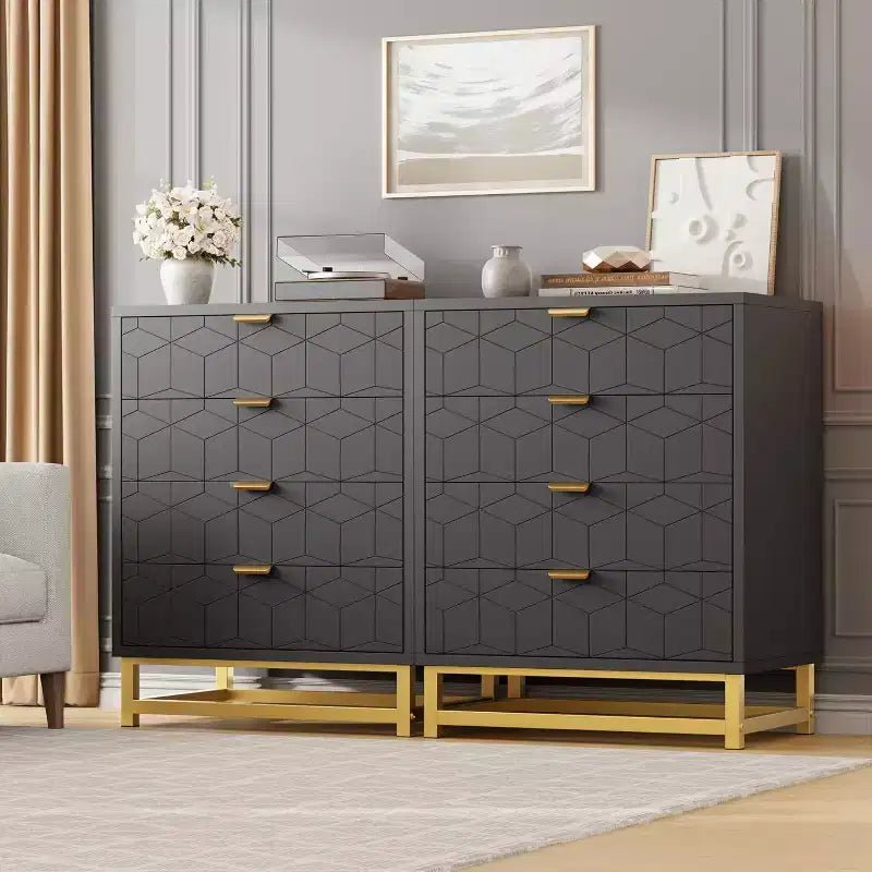 4 Drawer Dresser for Bedroom, Modern Chest with Gold Metal Legs & Handles, Wooden Storage Cabinet for Living Room, Hallway