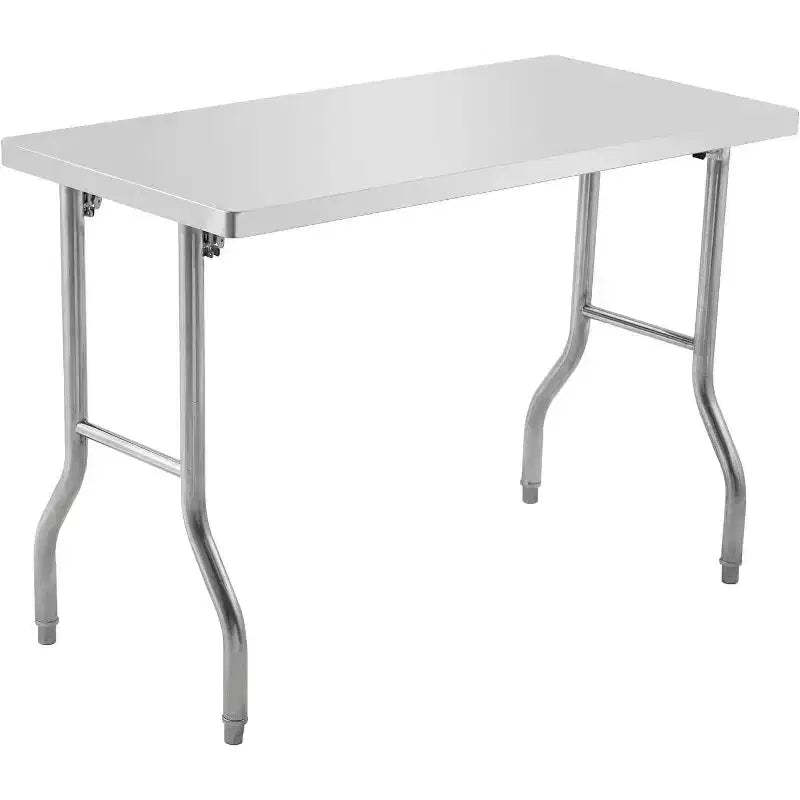 60 Commercial Worktable Workstation, Stainless Steel Folding Table with Metal Adjusting Foot
