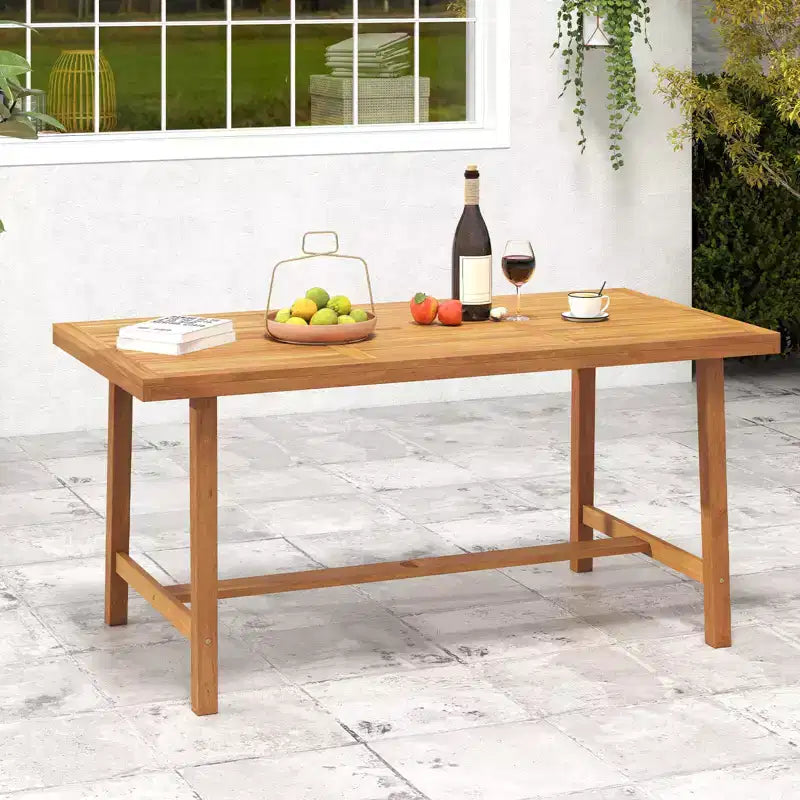 Costway 63 Acacia Wood Dining Table for 6 People with 1.97 Umbrella Hole for Kitchen