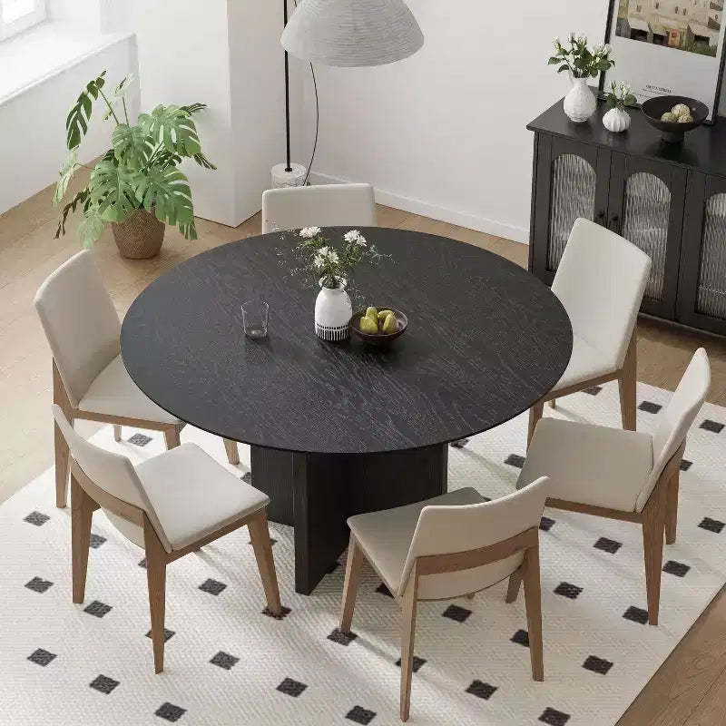 PexFix 52 x 52 Solid Wood Round Dining Table with Black Finish and Elegant Arched Legs for Modern Dining Rooms & Kitchens
