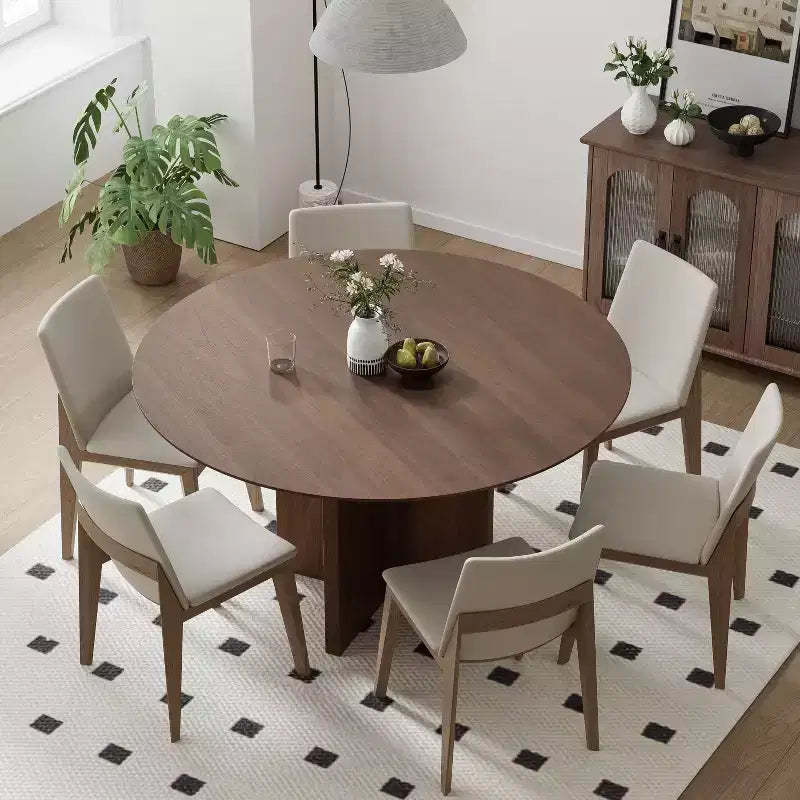 PexFix 52 x 52 Solid Wood Round Dining Table with Walnut Finish and Elegant Arched Legs for Modern Dining Rooms & Kitchens