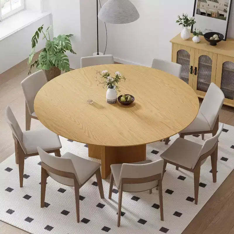 PexFix 59 x 59 Solid Wood Round Dining Table with Natural Finish and Elegant Arched Legs for Modern Dining Rooms & Kitchens