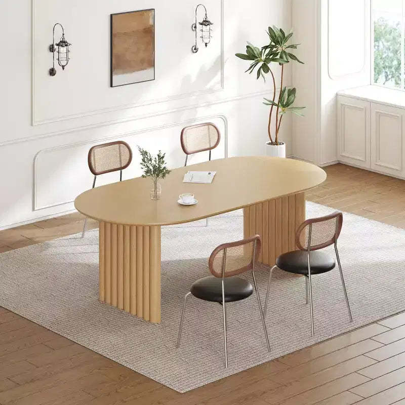 PexFix 67 x 33.5 Dining Table Wood Oval Kitchen Table with Scratch-Resistant Top & Striped Legs Modern Farmhouse for Living Room Kitchen Natural