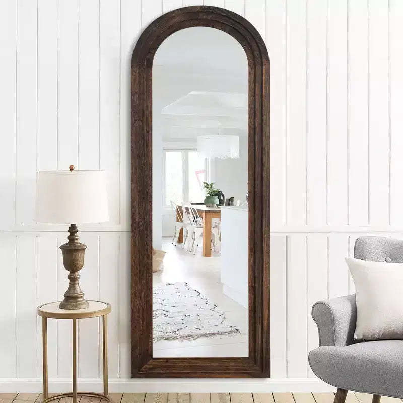 64x21 inch Solid Wood Right Angled Arched Charcoal Baked Full Body Mirror (without Bracket) Tempered Steel