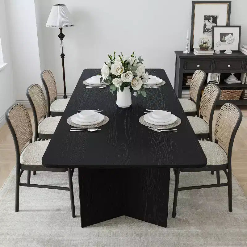 PexFix 79 x 33.5 Solid Wood Farmhouse Dining Table with V-Shaped Legs and Square Wood Top for Modern Dining Rooms & Family Gatherings Black