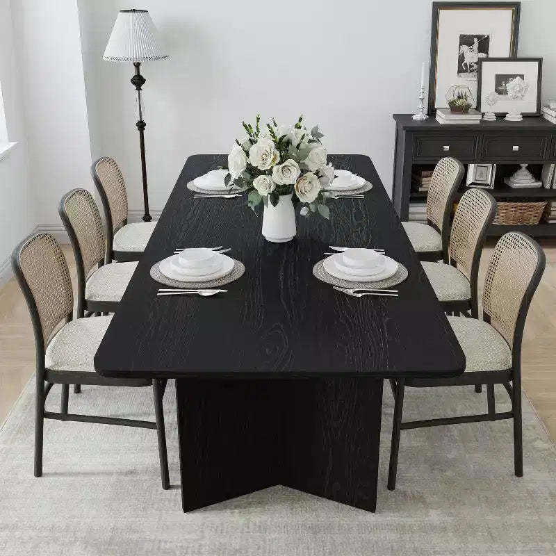 PexFix 79 x 33.5 Solid Wood Farmhouse Dining Table with V-Shaped Legs and Square Wood Top for Modern Dining Rooms & Family Gatherings Black