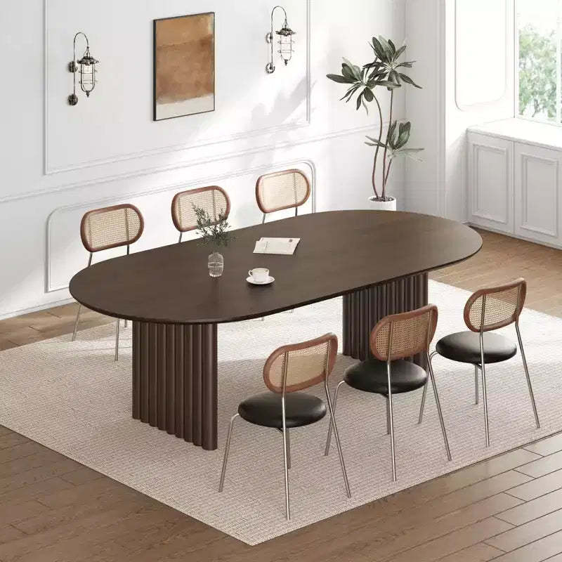 PexFix 79 x 33.5 Dining Table Wood Oval Kitchen Table with Scratch-Resistant Top & Striped Legs Modern Farmhouse for Living Room Kitchen Walnut