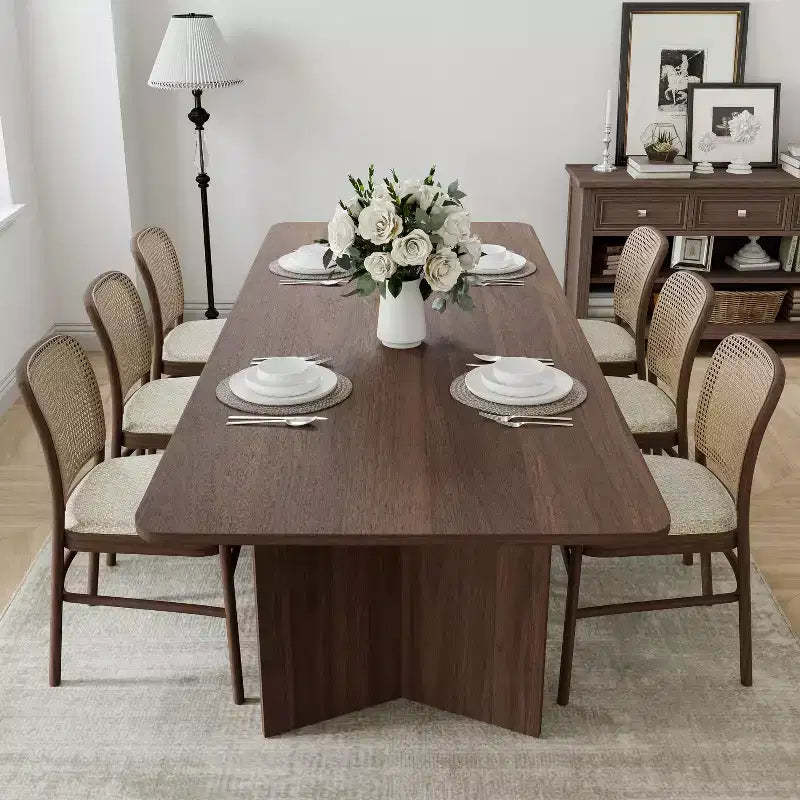 PexFix 79 x 33.5 Solid Wood Farmhouse Dining Table with V-Shaped Legs and Square Wood Top for Modern Dining Rooms & Family Gatherings Walnut