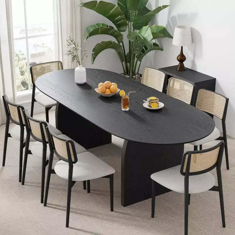 PexFix 79 x 33.5 Farmhouse Solid Wood Dining Table with Arched Legs Oval Kitchen Table Black for Dining Room & Kitchen