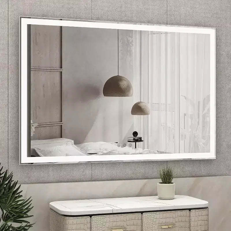 Acekool 60 x 40 Inch Rectangular Bathroom Mirror with Silver Frame, Smart Touch, Adjustable Brightness, Wall Mounted, Horizontal or Vertical