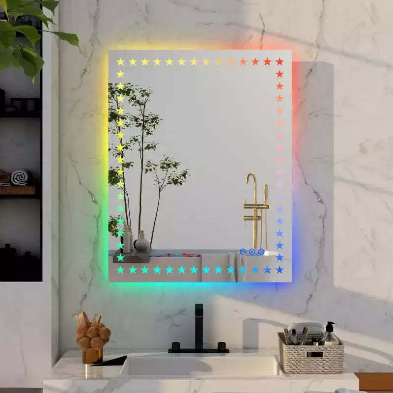Acekool 32 x 24 Inch Bathroom Mirror with RGB Backlighting, White Front Light, Anti-Fog, Memory Function, Wall Mounted