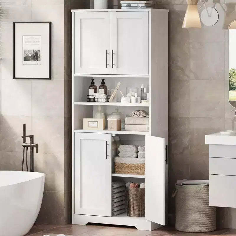 TROPOW 67 Tall Storage Cabinet, Tall Bathroom Cabinet with 4 Doors and Adjustable Shelves, Cupboard for Dining Room, Antique White
