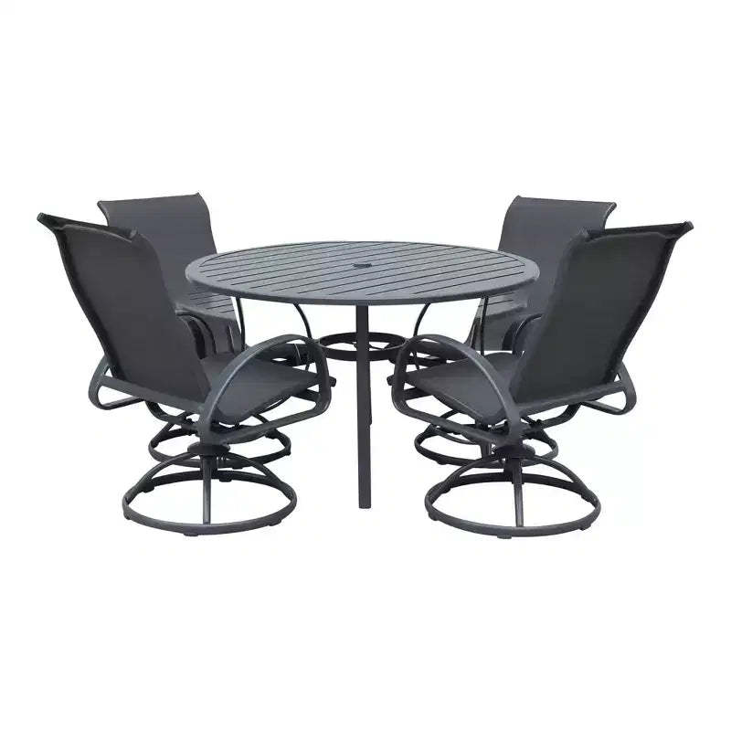Courtyard Casual Santa Fe 5 pc 48 Round Dining Set with Sling Swivel Rockers Includes one Round table and 4 Sling Swivel Rockers