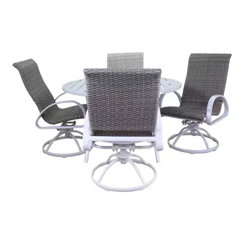 Courtyard Casual Santa Fe 5 pc 48 Round Dining Set with Wicker Swivel Rockers Includes one Round table and 4 Wicker Swivel Rockers